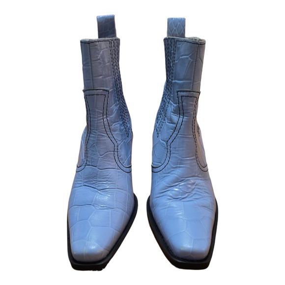 GANNI Blue Croc Embossed Leather Boots size 6.5 37 - Picture 2 of 9